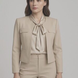 Ann Taylor Loft Blazer Beige Career Chic Business Casual 6T Light Academia 92-24